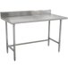 A stainless steel Advance Tabco work table with a 24-in work top and 5-in backsplash.
