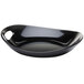 A black oval melamine platter with handles.