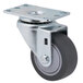 A metal Cambro swivel caster with a black rubber wheel.