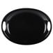 A black oval melamine tray with two handles.