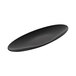 An Elite Global Solutions black oval salmon platter with curved edges.