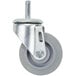A metal wheel with a grey screw attachment.