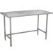 A rectangular stainless steel Advance Tabco work table with an open base.