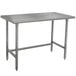 An Advance Tabco stainless steel work table with legs.