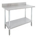 A stainless steel work table with a 5-inch backsplash and a galvanized undershelf.