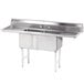 A stainless steel Advance Tabco two compartment sink with two drainboards.