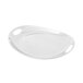 An Elite Global Solutions white oval platter with handles.