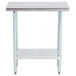 An Advance Tabco stainless steel work table with a galvanized undershelf.