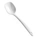A white plastic spoon with a long handle.