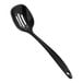 A black plastic slotted spoon with a long handle.