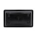 A black rectangular melamine bowl with a logo on it.