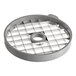 A grey circular Robot Coupe dicing grid with a white grid.
