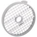 A white circular Robot Coupe dicing grid with smaller grids inside.