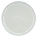 A white round Cambro cafeteria tray with a white rim and text in the center.