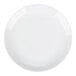A plain white porcelain plate with a round coupe design.
