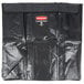 A black Rubbermaid bag with a red and white logo.