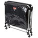 A black plastic bag on a metal frame with the words "Rubbermaid" on it.