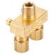 A brass pilot valve with two brass nuts.