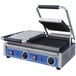 A Globe double sandwich grill with grooved plates on a counter in a professional kitchen.