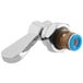A chrome and blue faucet with a blue handle and cartridge for a Regency faucet.