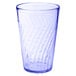 A clear plastic tumbler with a blue wavy pattern on the bottom.