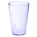 A blue SAN plastic tumbler with a swirl pattern.