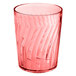 A red GET plastic tumbler with a wavy design.