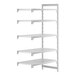 A white plastic Cambro Camshelving® Premium add on unit with shelves.