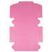 A pink cardboard box with cut out corners and white interior.