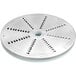 A circular stainless steel disc with holes.