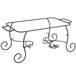 A black metal Choice wrought iron chafer stand with a silver bowl on it.