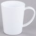 A close-up of a white Carlisle Tritan mug with a handle.