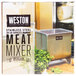 A box of a Weston stainless steel meat mixer on a table.