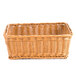 A honey-colored plastic cascading basket with handles.