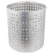 A silver metal basket with holes.