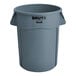 A gray Rubbermaid Brute plastic trash can.