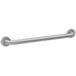A Bobrick stainless steel restroom grab bar with a satin finish and round wall plates.