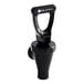 A black plastic faucet assembly with a round black handle.