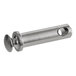 A silver metal Bunn faucet stem with a hole and a nut on the end.