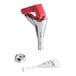 A Bunn red and white plastic faucet assembly with a red nozzle.