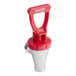 A Bunn water faucet assembly with a red handle and cap.