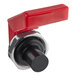 A Bunn faucet assembly valve with a red and black knob.