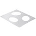 A white square stainless steel adapter plate with three oval wells.