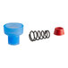 A blue and red plastic and rubber seat cup kit with a spring.