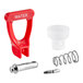 A Bunn red plastic faucet handle with white text.