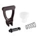 A Bunn brown plastic faucet repair kit handle with a spring and a screw.