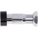 A chrome plated metal pipe with a black knob.