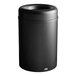 A Rubbermaid black round waste receptacle with an open top.