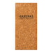A brown rectangular cork menu cover with black text.