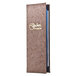 A brown rectangular customizable dark cork Menu Solutions menu cover.